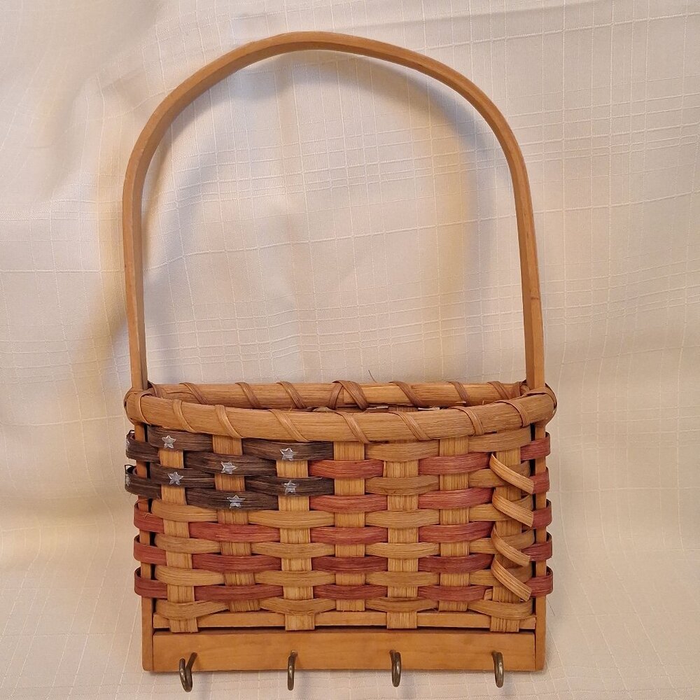 Hanging Woven Wood Basket with Hooks